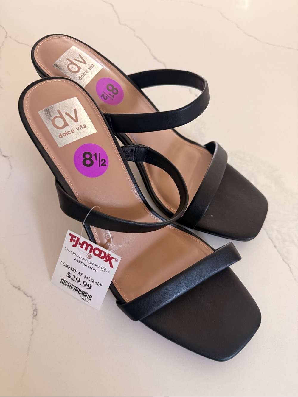 Dolce Vita Black Strappy Square-Toe Block Heel Sandals